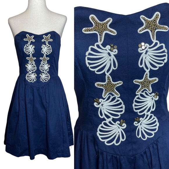 Lilly Pulitzer Mayfield Strapless Beaded Embroidered Starfish Dress Size 4 - Picture 2 of 9